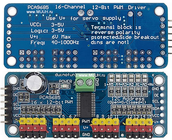 PCA9685 Расширитель 16-канальный 12-битный PWM/Servo модуль с I2C интерфейсом
