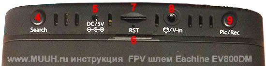 FPV шлем Eachine EV800DM Инструкция Назначение кнопок и разъемов